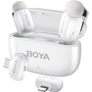 BOYA Boyamini Microfono Lavalier Wireless per Lightning&USB C, Ultra mini microfono con commutazione vocale AI, riduzione del rumore e custodia di ricarica, clip in metallo su TikTok Content Creators