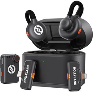 HollyView Hollyland Lark M2S Ultimate Combo (Camera RX+Lightning RX+Type-C RX) Microfono Lavalier wireless per iPhone/Camera/Android/PC, microfono compatto, clip in titanio, cancellazione del rumore, Vlog
