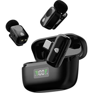 AKINGUAR Microfono Lavalier Wireless per iPhone Android, Microfono Wireless Professionale, Hi-Fi Audio, Cambio di Voce & Riduzione del Rumore, 30 Ore, Plug-Play Mic Mini per Registrazione Video, Vlog