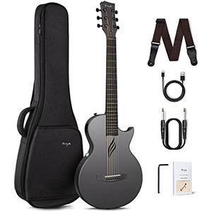 enya Chitarra Acustica Elettrica Set - Nero 3/4 Nova Go SP1 per Principianti, in Fibra di Carbonio con Smart AcousticPlus Pickup Cavo di Ricarica Audio, Borsa Gig per Bambini Adulti