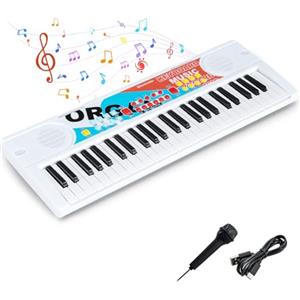 COSTWAY Pianoforte Digitale per Bambini a 49 Tasti, Pianola Portatile per Principianti con 8 Ritmi, 8 Timbri e 10 Demo, Tastiera Elettrica Musicale con Microfono Cavo USB, per Bambini 3+ Anni (Bianco)