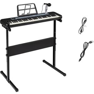 KOMFOTTEU Tastiera elettronica per bambini di 3 anni+, microfono e leggio, pianoforte digitale 61 tasti con supporto regolabile, pianoforte elettronico, 200 toni e ritmi, 20 demo (nero)