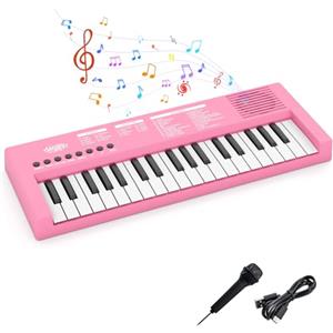 COSTWAY Pianoforte Digitale per Bambini a 37 Tasti, Pianola Portatile con 8 Ritmi, 8 Timbri e 22 Demo, Tastiera Musicale Educativo con Microfono e Cavo USB, per Bambini 3+ Anni (Rosa)