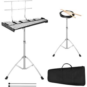 KOMFOTTEU Set con supporto regolabile in altezza, 32 note xilofono con 1 paio di bacchette e bacchette per batteria e 1 tamburo per esercizi a 8 angoli, per bambini, adulti