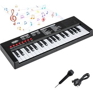 COSTWAY Pianoforte Digitale per Bambini a 37 Tasti, Pianola Portatile con 8 Ritmi, 8 Timbri e 22 Demo, Tastiera Musicale Educativo con Microfono e Cavo USB, per Bambini 3+ Anni (Nero)