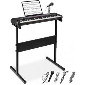 COSTWAY Tastiera Pianoforte Elettrica a 61 Tasti, Giocattolo Musicale da Interno con Supporto Regolabile, Microfono e Leggio, Strumento Digitale Educativo per Bambini e Bambini 3+ Anni (Nero)