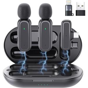 voijump Microfono Wireless per iPhone/Android/iPad - Microfono Lavalier con Custodia di Ricarica 42H, Riduzione Rumore, 65FT Portata - Mini Microfono per Video Social, YouTube, TikTok, Vlog, Live