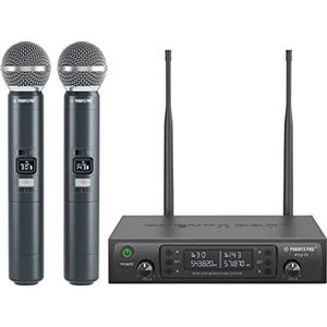 Phenyx Pro Sistema microfono wireless, doppio microfoni wireless professionali con 2 palmari, scansione automatica, 2x100 frequenze UHF, portata di 328 piedi per karaoke, canto, chiesa (PTU-71-2H)