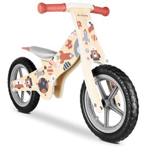 Beeloom - COSMO BIKE Balance Bike in Legno per Bambini 2-5 Anni, Design Spaziale Unisex, Sellino Regolabile, Ruote 50 cm, Equilibrio e Apprendimento, fino a 25 kg, Colore Rosso, Giochi per Piccoli