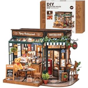 ROWOOD Casa delle Bambole Tipsy Restaurant, Kit Modello in Legno Fai da Te, con Accessori