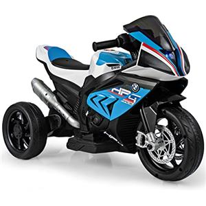 COSTWAY 6V BMW Moto Cavalcabile per Bambini, Motocicletta a 3 Ruote con Musica Fari, 3km/h, Moto Elettrica Regalo per Bambini 37 a 96 Mesi (Blu)