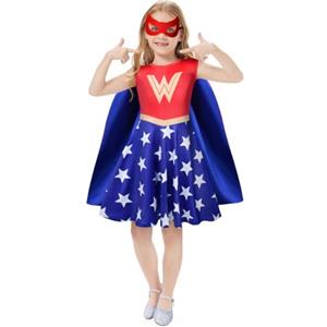 AOOWU Costume da Bambina Super-Girl, 3 Pezzi Vestito Wonder-Girl Con Maschera per Carnevale, Halloween, Cosplay, Festa (140cm)