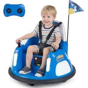 COSTWAY 12V Autoscontro Elettrico per Bambini, Macchina Elettrica per Bambini con Luci, Telecomando e Doppio Joystick, Rotazione a 360° per Bambini 18-72 Mesi (Blu)