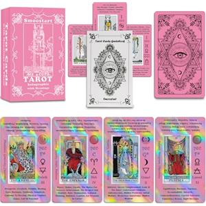 Smoostart Rosa Tarocchi Carte Inglese per Principianti olografici con significati e Guida, Parole Chiave, Elemento, Pianeta, Zodiaco, Chakra, Sì o No, Tono Musicale, numerologia, Alfabeto ebraico