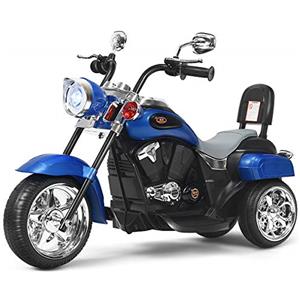 COSTWAY 6V Moto Elettrica per Bambini, Moto Cavalcabile con 3 Ruote e Luci, Avanti e Indietro, 2,5-3 km/h, Ideale per Bambini 3 Anni+, Carico 30kg (Blu)