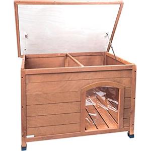 AqpetFriends Baita Cuccia in Legno da Esterno per Cani con Tetto Apribile e Tende Termiche incluse, Medium 104x68x75 h