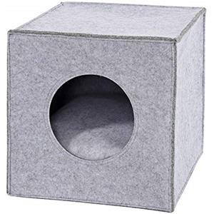 lionto Tana per gatti in feltro stabile adatta a scaffali e sistemi modulari, 33x37x33 cm, cuccia pieghevole a cubo autoportante, facile da pulire con cuscino accogliente, grigio chiaro