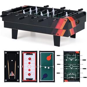 COSTWAY Tavolo Multigioco, Gioco Multifunzione 4 in 1-Calcio Balilla, Tavolo da Biliardo, Ping Pong, Air Hockey, Calcetto Multigioco per Adulti e Bambini, Casa Feste Bar (Nero)