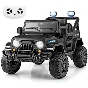 COSTWAY 12V Macchina Elettrica per Bambini, Auto Elettrica per Bambini 3 Anni+ con Telecomando Luci Musica Clacson, 3 Velocità e Doppio Motore,Carico 30kg (Nero)