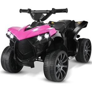 MAMIZO 6V Quad Elettrico per Bambini, Auto Elettrica per Bambini 3 km/h, Moto Elettrica con Lettore Musicale MP3, Tromba e Faro, Ricarica USB, per 3-8 Anni, 68x44x41 cm, Rosa,4 pcs ruote