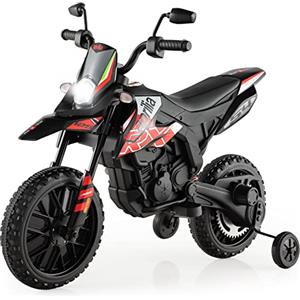 COSTWAY 12V Aprilia Moto Cavalcabile per Bambini, Motocicletta Elettrica con Ruote Ausiliarie e Musica Wireless, Sospensione a Molla, Moto Elettrica alla Moda per Bambini 3-8 Anni (Rosso)