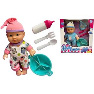 Generico Bambola con Set Pappa Biberon Bavaglino Bambolotto cm 23 Dolcissime Cure Bambolotto Baby Sweet Bambola Dolcezza come un Bimbo Vero con Piatto e Posate,Colori Assortiti Colore Casuale