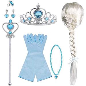 Vicloon Nuovi Costumi da Principessa Set Dono da Tiara, Guanti, Bacchetta Magica, Anello, orecchino, Collana da 3 a 9 Anni (9pcs)