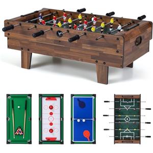 COSTWAY Tavolo Multigioco, Gioco Multifunzione 4 in 1-Calcio Balilla, Tavolo da Biliardo, Ping Pong, Air Hockey, Calcetto Multigioco per Adulti e Bambini, Casa Feste Bar (Marrone)
