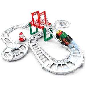 Generico Treno Natalizio Locomotiva Binari Treno Giocattolo per Bambini con Ponte Circuito 218 cm Treno di Babbo Natale Trenino Locomotiva Batteria Treno Elettrico Ferrovia Trenino Natale Express BabboNatale
