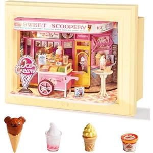 Rolife Casa in Miniatura per Adulti Casa delle Bambole Miniatura da Parete con Luci LED Decorazione per la Casa Puzzle 3D in Legno Regalo Creativo per Adulti (Gelateria Dolcezza)