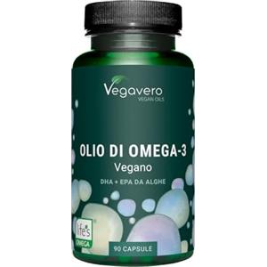Vegavero Omega 3 VEGAN | con DHA + EPA | 1500 mg di Olio di Alghe dagli USA: Life™ OMEGA | Qualità Premium Sostenibile | 450-225 mg DHA+ EPA | no OGM | 90 capsule