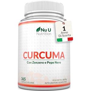 Nu U Nutrition Curcuma 1520mg con Zenzero e Pepe Nero - 365 Capsule Vegane - Alto Dosaggio di Curcumina in Polvere - 95% di Curcuminoidi - Prodotto in Europa - Nu U Nutrition