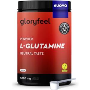 Gloryfeel L-Glutammina in Polvere 600g, 5000 mg ad Alto Dosaggio, Scorta di 4 Mesi, Aminoacido Glutammina ad Alto Assorbimento, Gusto Neutro, 100% Vegan, Senza Additivi
