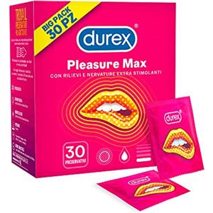 Durex Pleasuremax, Preservativi Con Rilievi e Nervature, Maxiformato da 30 Profilattici