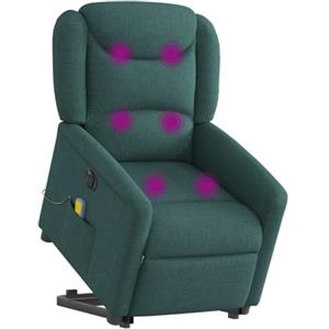vidaXL Poltrona Alzapersona Massaggiante Elettrica Verde Scuro Tessuto