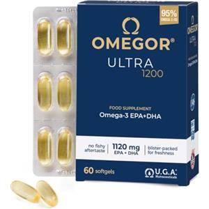 OMEGOR Ultra 1200 Omega 3 IFOS 5 Stelle - Omega3 Alto Dosaggio EPA 610mg e DHA 510mg - Senza Retrogusto e Facile da Digerire (60 Capsule)