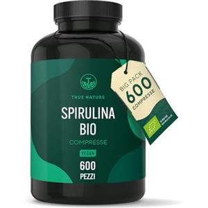TRUE NATURE Spirulina Bio - 600 compresse 500 mg - 4000 mg dose giornaliera - Ricca di ficocianina e proteine - ultra dimagrante - Alga Spirulina pura - TRUE NATURE