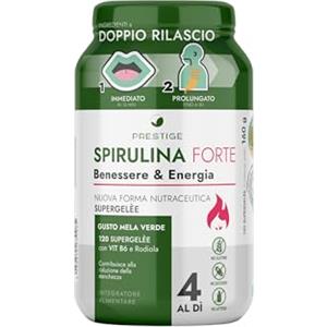 PRESTIGE Integratore con SPIRULINA FORTE, 120 Gommose Supergelée Mela Verde - Con Spirulina, Rodiola, Zinco, Vitamina C e B6 - Dona Energia, Focus Mentale e Riduce Stanchezza - Supporto Metabolico