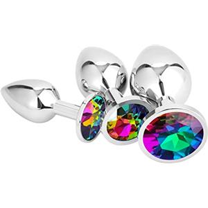 Belmalia 3x Plug Anale Metallo | Butt Plug Cristallo Rainbow | Puro Piacere in 3 Taglie per Donna, Coppia, Uomo | Giocattoli Anali Colorato