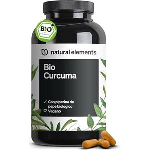 natural elements Curcuma e Piperina Plus - 240 capsule - 2.900mg di bio curcuma per dose giornaliera - con curcumina e pepe nero - ad alto dosaggio, vegana - prodotta e testata in laboratorio in Germania