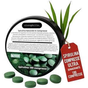 clorophilla. Spirulina Compresse [180 COMPRESSE] Spirulina Bio - Integratore Difese Immunitarie, Integratori Stanchezza - 100% Naturale
