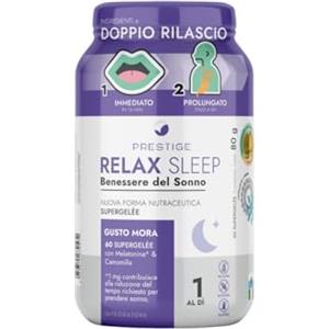 Prestige RELAX SLEEP, 60 Supergelée Gusto Mora - Integratore per Dormire con Melatonina 1 mg, Camomilla, Vitamina C, B6 e Zinco - Supporto al Sonno e Riduzione del Tempo di Addormentamento