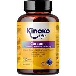 Kinoko life Curcuma 10000 mg | Curcumina pura | 120 capsule | 95% di estratto | Zenzero, Pepe Nero (Piperina), Boswellia, Vitamina C e Rame | Altamente assorbibile | Antinfiammatorio per le articolazioni