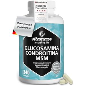 Vitamaze - amazing life Glucosamina Condroitina MSM 2250 mg con Vitamina C, 240 Capsule, Articolazioni e Cartilagine Integratori, Alto Dosaggio, Naturale senza Additivi non Necessari, Qualitá Tedesca - Vitamaze®