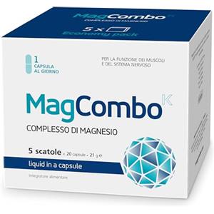 MAGCOMBOK MagCombo, puro magnesio concentrato, in soluzione oleosa (speciale) per il massimo assorbimento, arricchito con vitamine B2, B6, B12 e C, 1 capsula al giorno (5 Pezzi)