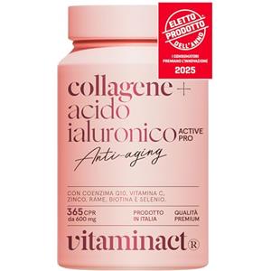 Vitaminact Collagene e Acido Ialuronico ELETTO PRODOTTO DELL'ANNO 2025 - L'unico con Probiotico Testato Bifidobacterium L. BLG1 Migliorando del +30% l'assorbimento degli Attivi, Q10, Vitamin C, Zinco e Biotina