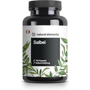natural elements Salvia - 120 capsule - 6.000 mg di salvia per dose giornaliera - Estratto di salvia 10:1 - Vegano, ad alto dosaggio, senza additivi inutili - prodotto e testato in laboratorio in Germania