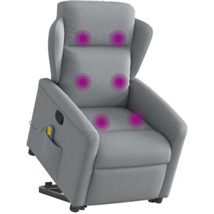 vidaXL Poltrona Alzapersona Massaggi Reclinabile Grigio Chiaro Tessuto