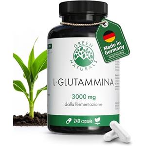 Green Naturals® L-Glutammina - Alto dosaggio 3.000 mg per dose giornaliera - Aminoacido puro in forma libera da fermentazione naturale - 100% vegana & senza additivi - 240 capsule (60 giorni)