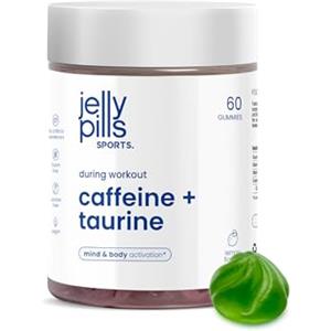 Jelly Pills Caffeina + Taurina - 60 gommose vegane - 40 mg di caffeina con taurina e guaranà - Energia e concentrazione per l'allenamento - Vitamine C e B6 - Gusto limone - 8 kcal per gommosa